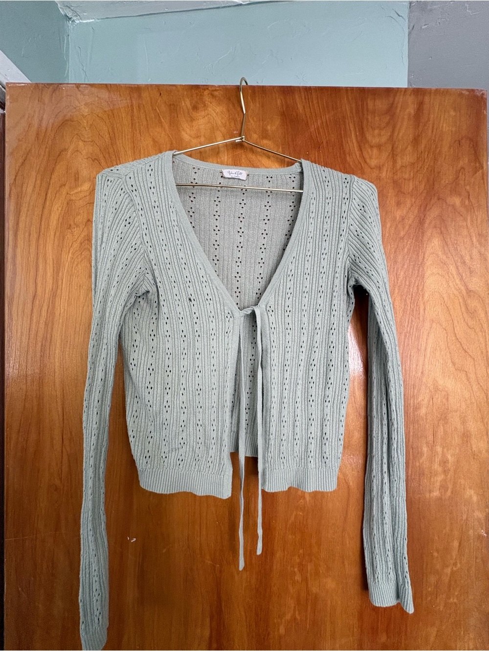 Brandy Melville Light Sage Openwork Tie-Front Cardigan